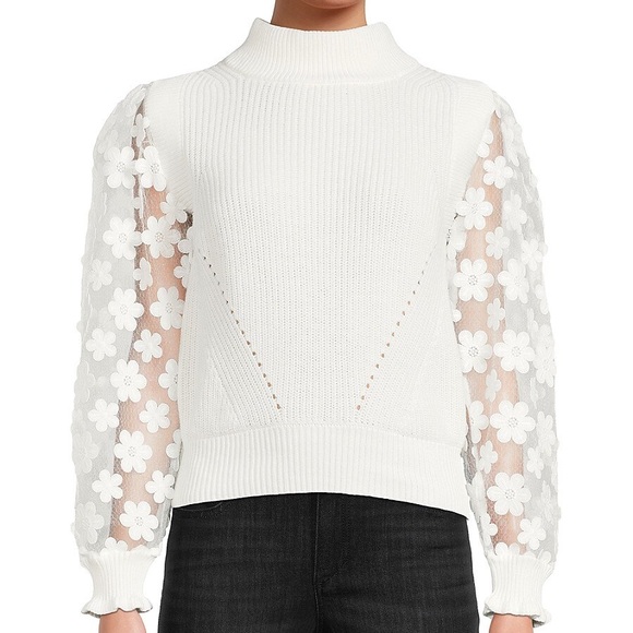 French Connection White Floral Lace Sweater, Small - Picture 2 of 6